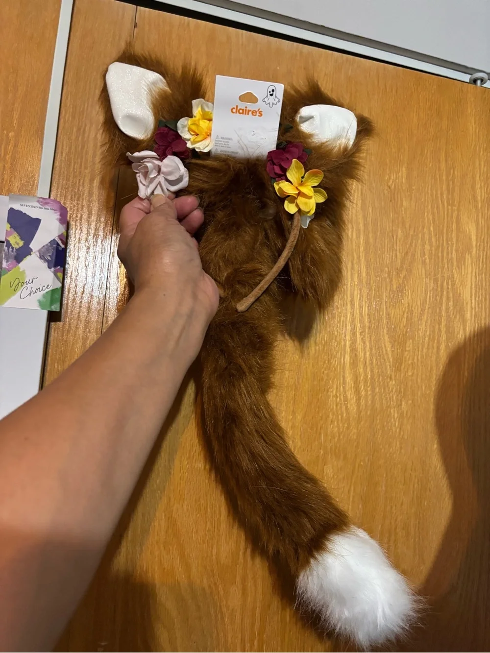Claire's Brown Faux Fur Fox Ear Headband with Floral Accents